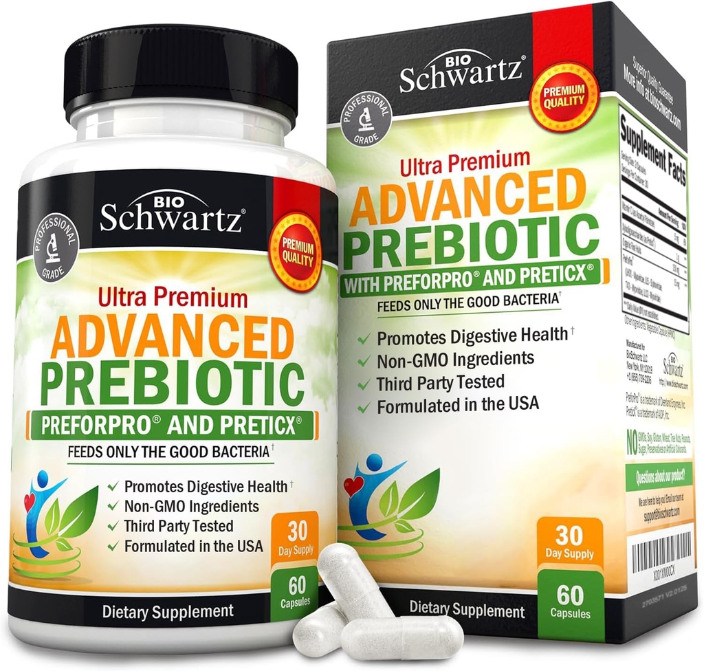 Advanced Prebiotics for Digestive Health - Rychlé hraní Gut Health Dodatek s klinicky validované Prebiotika pro ženy a muže pro zdravé Gut Flora Bloating & Imunitation Support - 1 měsíc