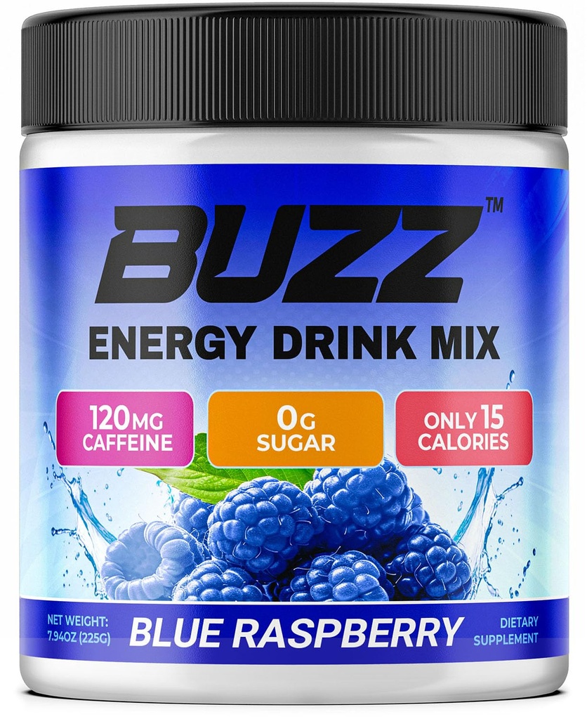 Morning Buzz Energy Drink Powder - Energy Boost Drink Mix - Sugar- Free Energy with Antioxidants - Morning Kickstart and Sports Nutrition Endurance Product - 30 Serings, Blue Raspberry, 8 Ounces