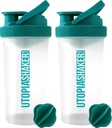 Utopia Home Protein Shaker Lahvička - (Balení 2) 28- Ounce Shaker Lahvičky pro proteinové směsi - Fitness Sports Classic Protein Mixer Shaker Lahvička (Clear / Teal)