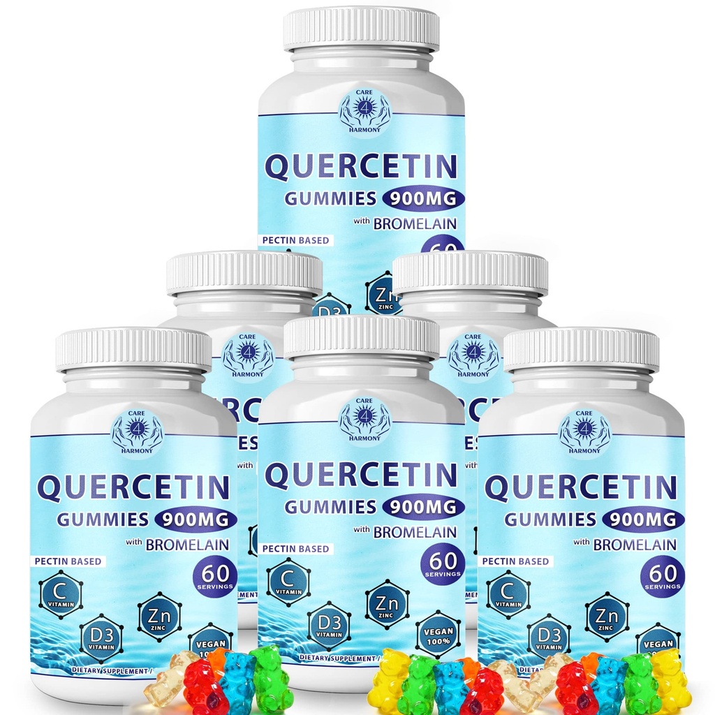 Quercetin Gummies - Quercetin s bromelainovým vitaminem C + zinkem Vitamin D3 - Žvýkací Quercetin 900mg doplňky - Quercetin pro děti a dospělé (6)