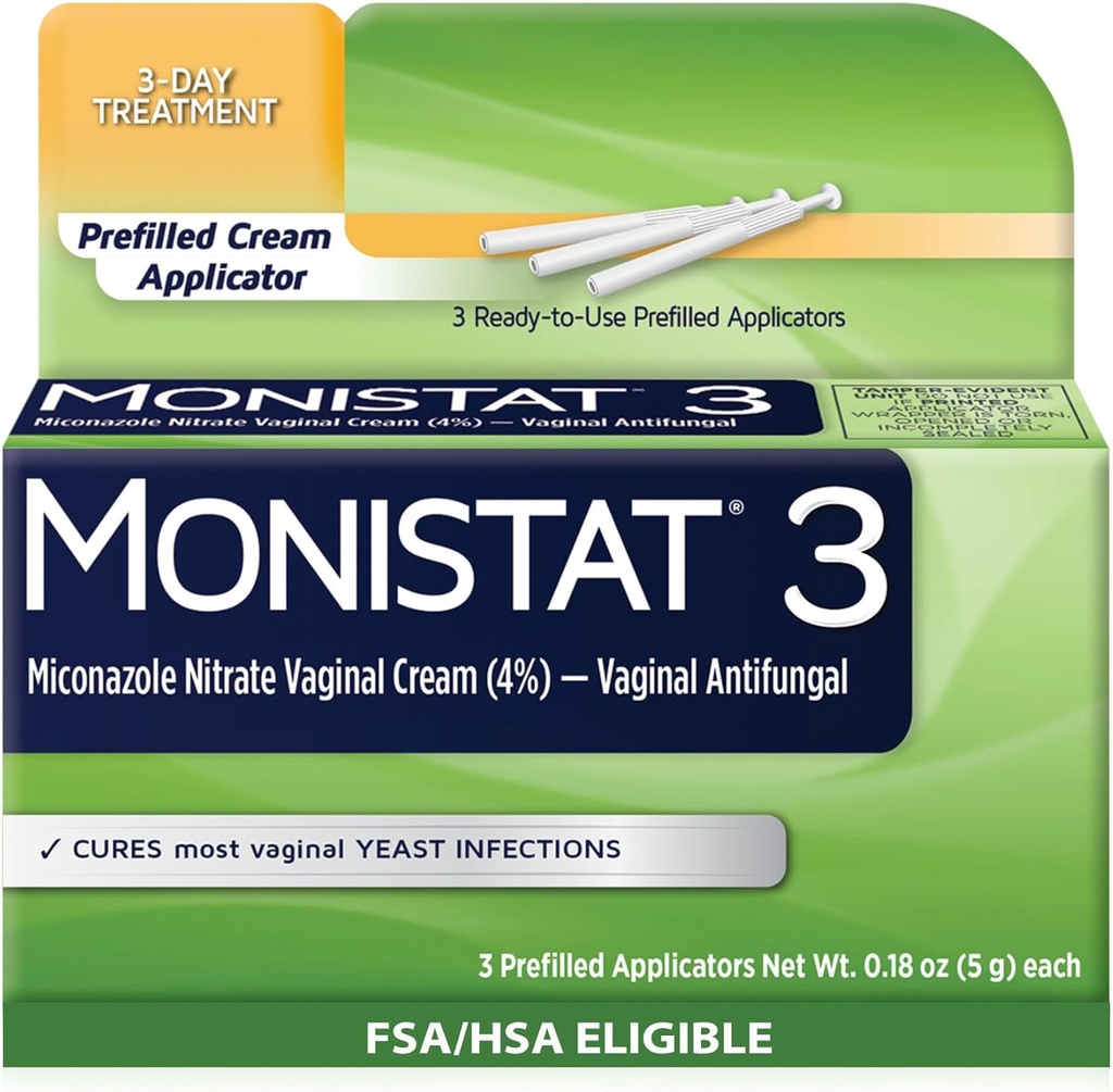 Monistat 3 denní kvasinková infekce Léčba žen, 3 Miconazole Pre- plněné krém aplikátory, 1 balení