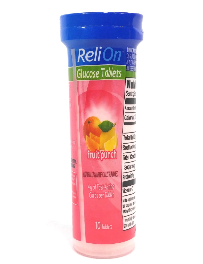 Relion Glucose Fruit Punch, 10 tablet, On- TheGo Tube.