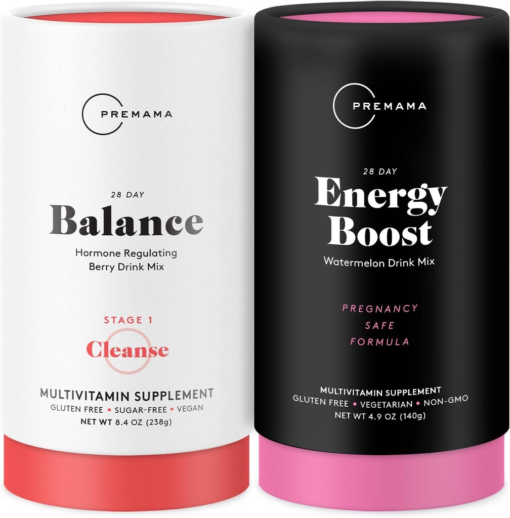 PREMAMA Prenatal Energy Boost & Hormon Balance Drink Mix Bundle, Stim Free Energy For PMS, Menopauza, Prenatal, 28 Služeb
