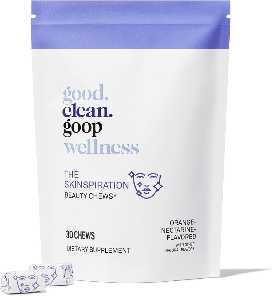 good.clean.goop Wellness The Skinspiration Beauty Chews 124; Dietní dodatek pro zářivou pleť 124; Vitamin E & Niaccin 124; Orange Nectarine ochucené 124; Zvyšuje péči o pleť Rutinní 124; Balení 30 Chews 124; Vegan
