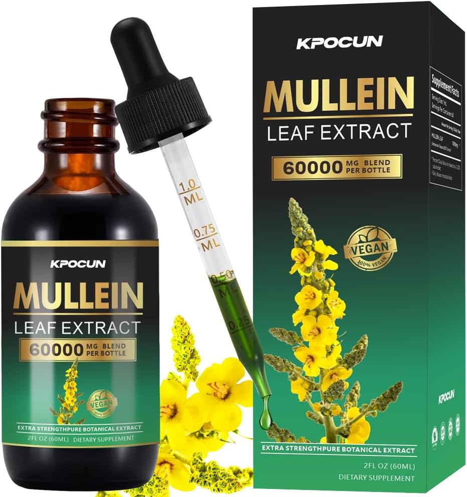 Mullein Drops for Lungs - Lung Cleanse - Leaf Extract - Bylinné doplňky - Výkonný Mullein pro imunitní podporu, Detox & Respirační podpora - 2 fl oz