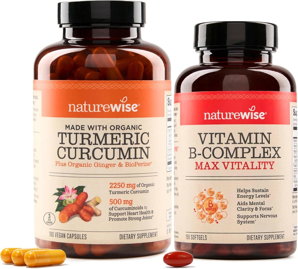 NatureWise Curcumin Turmeric 2250mg & Vitamin B Komplex pro ženy a muže - 150 Softgels Cellular Energy Mental Clarity Support