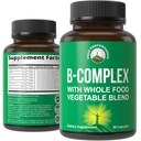 Komplexní kapsle vitaminu B + celá směs 25 Zelenina a ovoce pro Max Absorpce. Nejlepší Vegan B-Complex dodatek s vitamínem B1, B2, B3, B5, B6, B7, B9 a B12. 90 Kapsle. Energy Boost