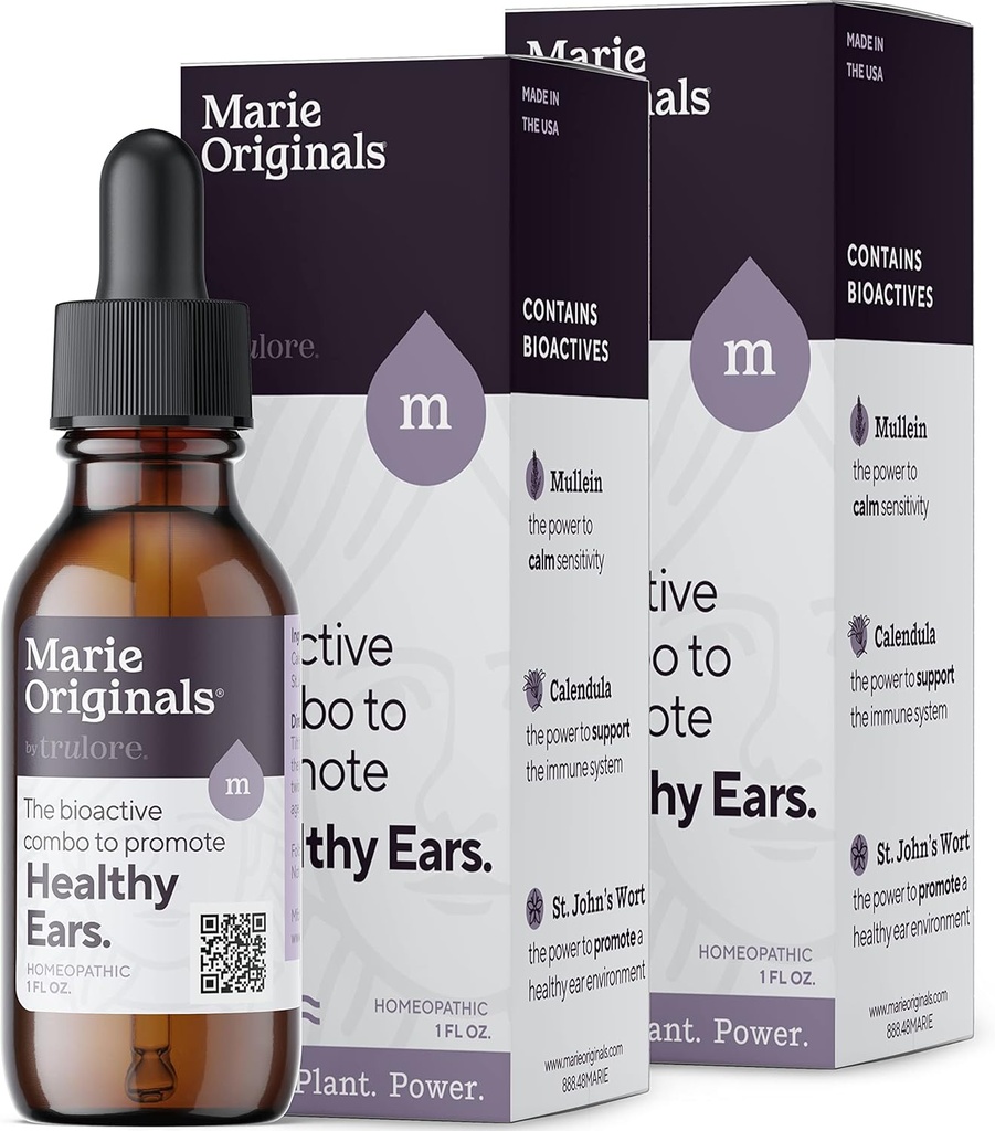 Marie Originals Přírodní Ušní Olej Kapky 124; Mullein Česnek Olej Ušní Kapky pro prevenci infekcí, Bylinné Ušní Ache Kapky pro dospělé, Děti & Domácí zvířata, Zklidnění Ušní Bolest & Odstranění vosku, Bolest ucha (2 Pack)