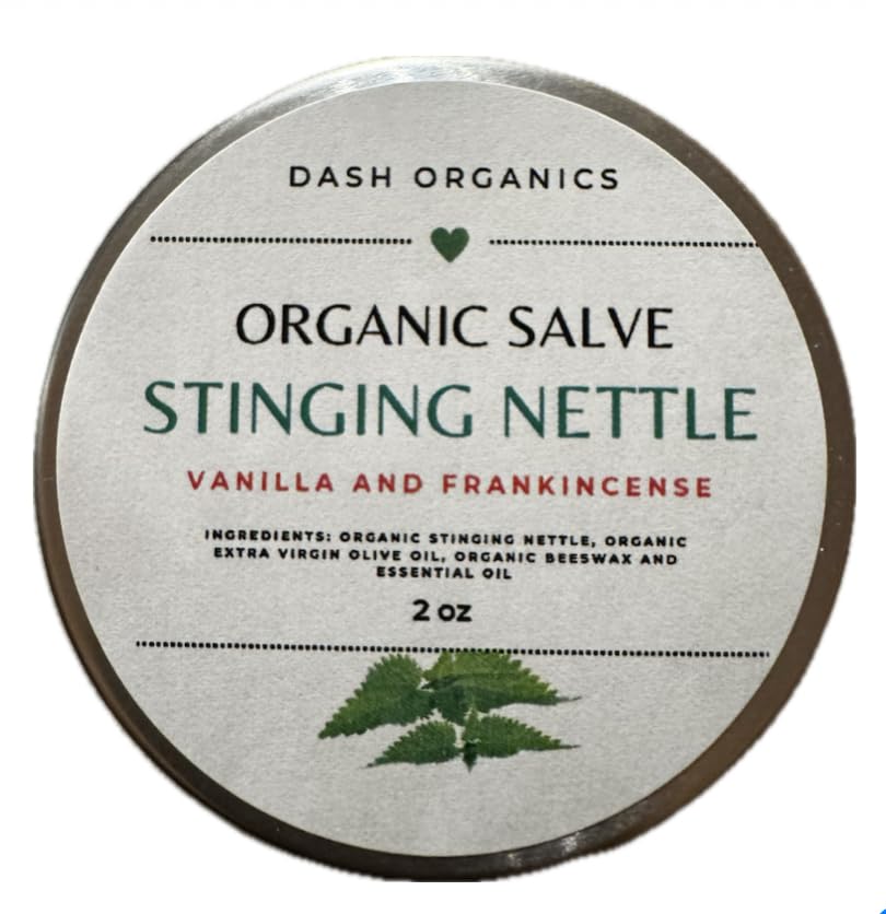 DASH ORGANICS Organic Stinging Nettle Salve PHARMAN124; Vanilla & Frankincense Scénovaný Bales 124; 2oz Bylinný balzám