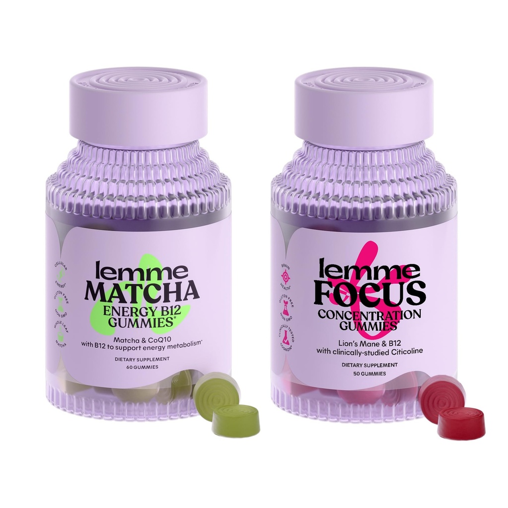 Lemme Matcha & Focus Bundle CLANE124; Superfood Energy Gummies CLANE124; B12, Green Tea + CoQ10 CLANE124; Cognizin Citicoline CLANE124; Focus & Brain Health CLANE124; Gluten-Free CLANE124; Variety Pack of 2