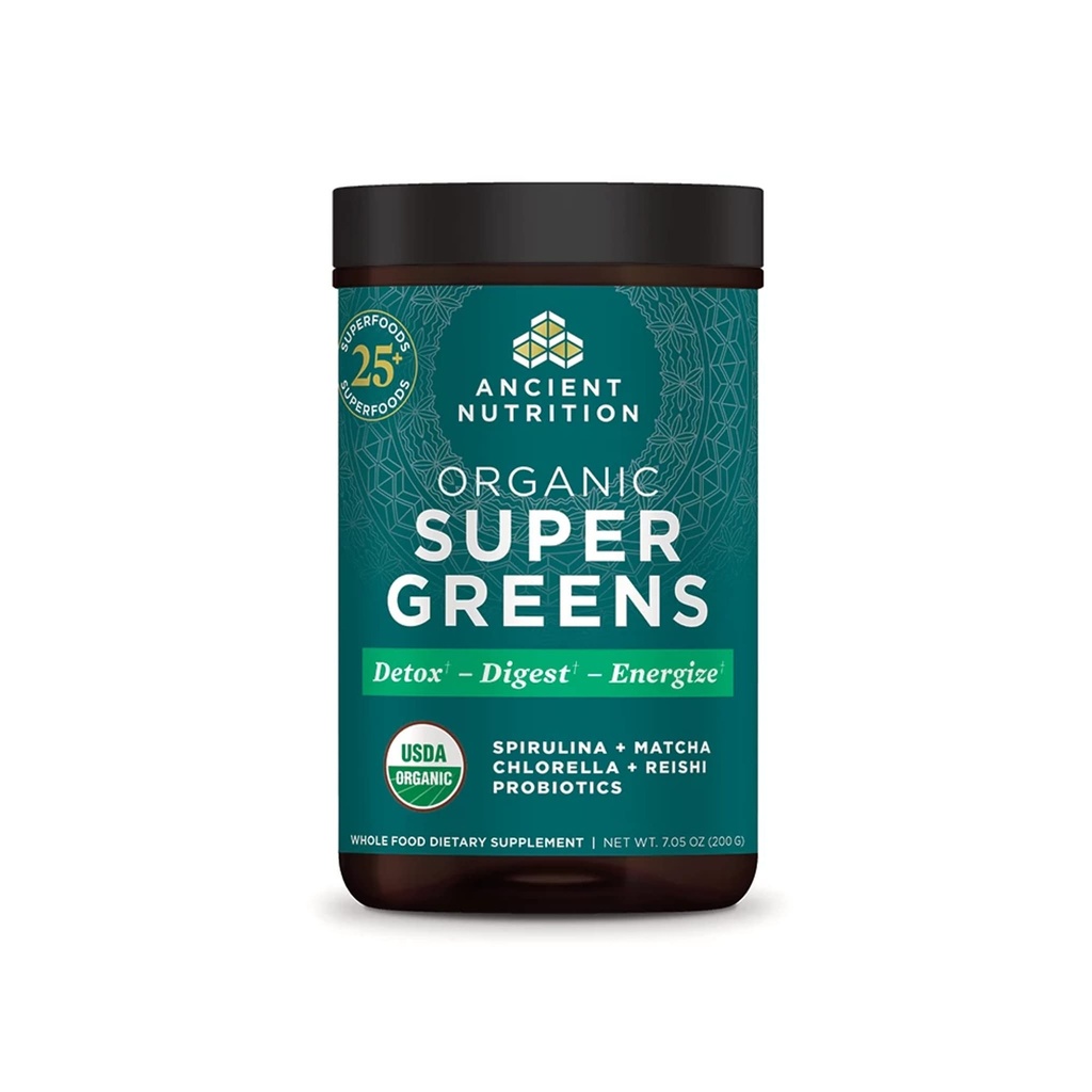 Starověká výživa Super Zelené Powder, Organic Superfood Powder with Probiotics Made with Spirulina, Chlorella, Matcha, a trávicí enzymy, 25 Služeb, 7.05oz