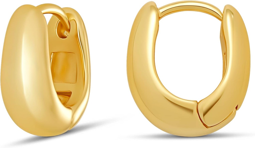 Essentials 14K Gold nebo Sterling Silver Plated Teardrop Huggie Hoop 12mm