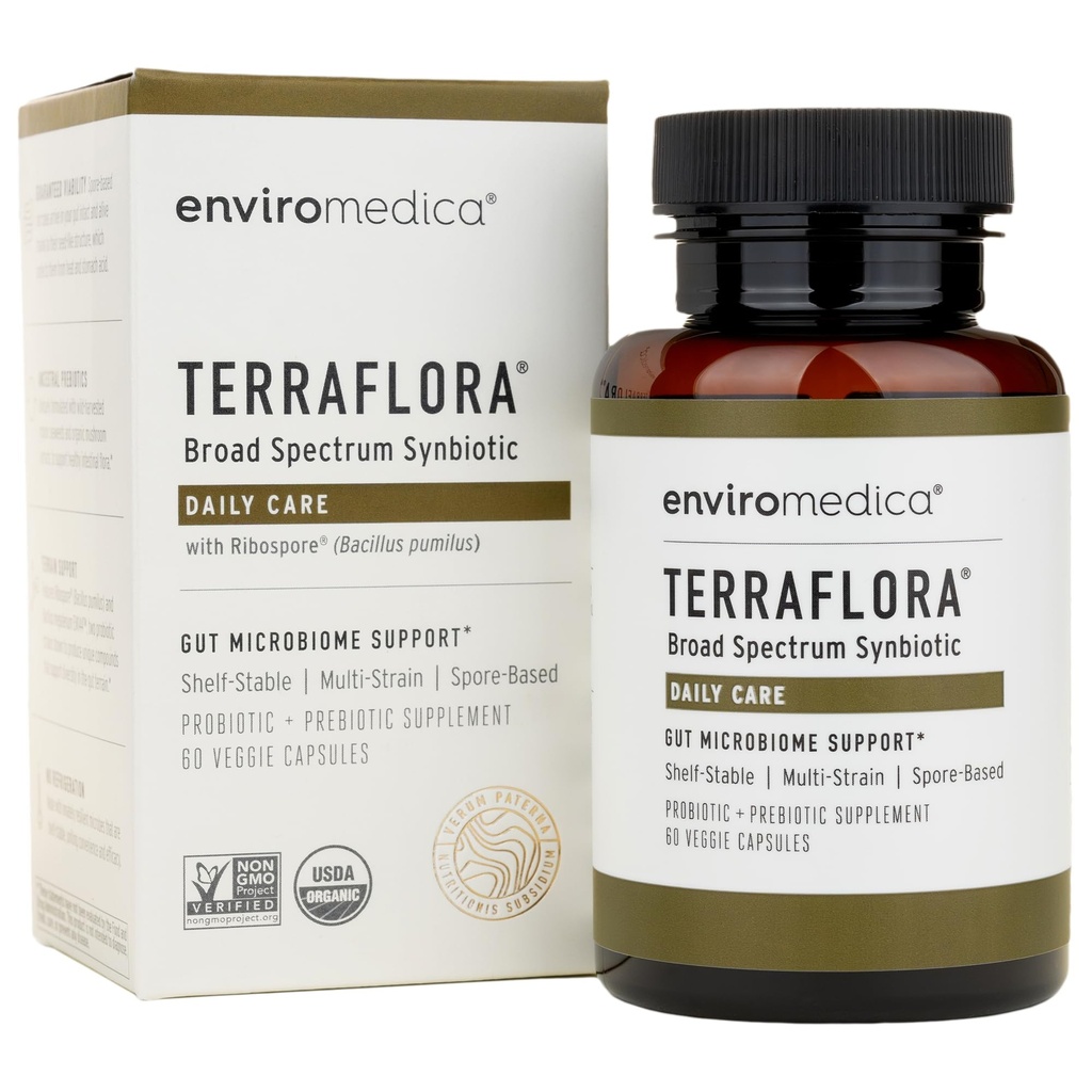 Terraflora Denní péče synbiotika probiotika a prebiotika pro ženy a muže 60 ct, Půda na bázi, Stálá, Alergen Friendly Spore na základě dodatku kapsle Podpora Gut zdraví Enviromedica