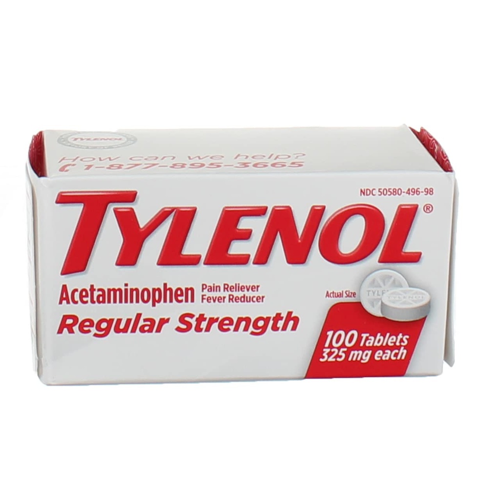 Tylenol Reg Strngth 100' s Velikost 100ct Tylenol 325 Mg Pravidelné síly Reliever bolesti