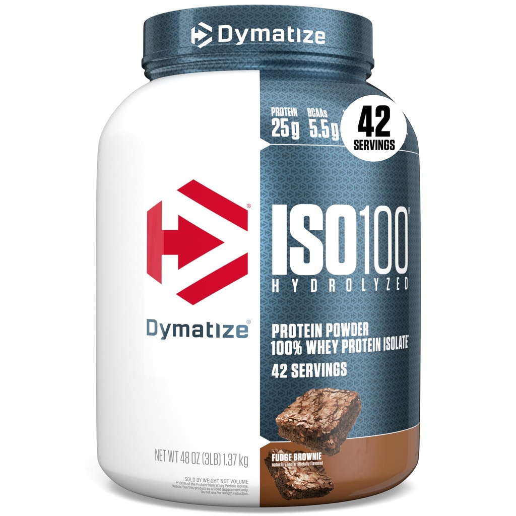 Dymatizovat ISO100 syrovátkový prášek izolát, Fudge Brownie, 25g proteinu, 3 litry, 5,5g BCAA, méně než 120 Cal., gluten Free, 1g tuku, 1g cukru, 2g karbu (42 porcí)