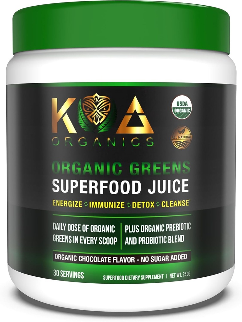 Zelenina Superfood Juice Powder - USDA Organic Super Green Powder s Spirulina, Chlorella, Matcha, pšeničná tráva, trávicí Enzymy & Probiotika - Čokoláda Flavor -30 Serv