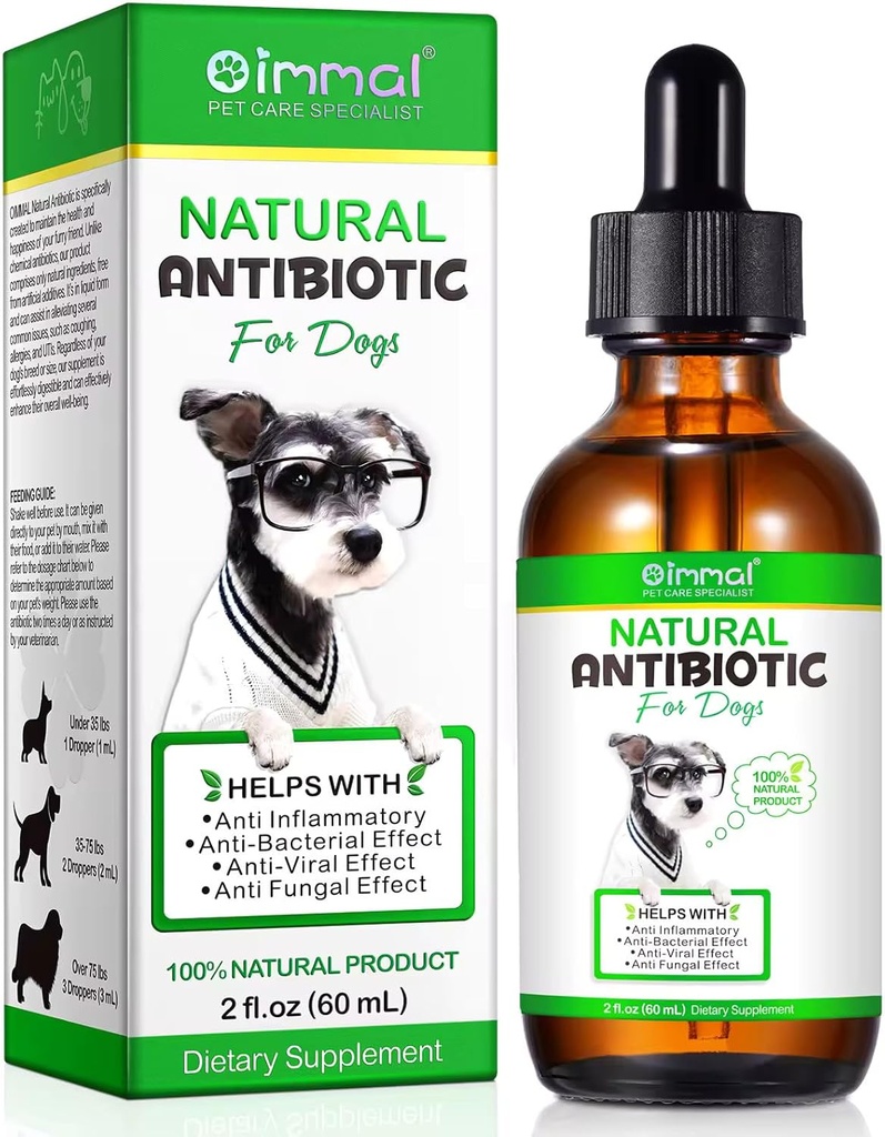 Přírodní pes Antibiotika Dodatek - Bylinné antibiotika Kapky pro imunitní, alergie & Kožní podpora - Svědění kůže, Ucho & Hot Spot Relief - pro všechna plemena