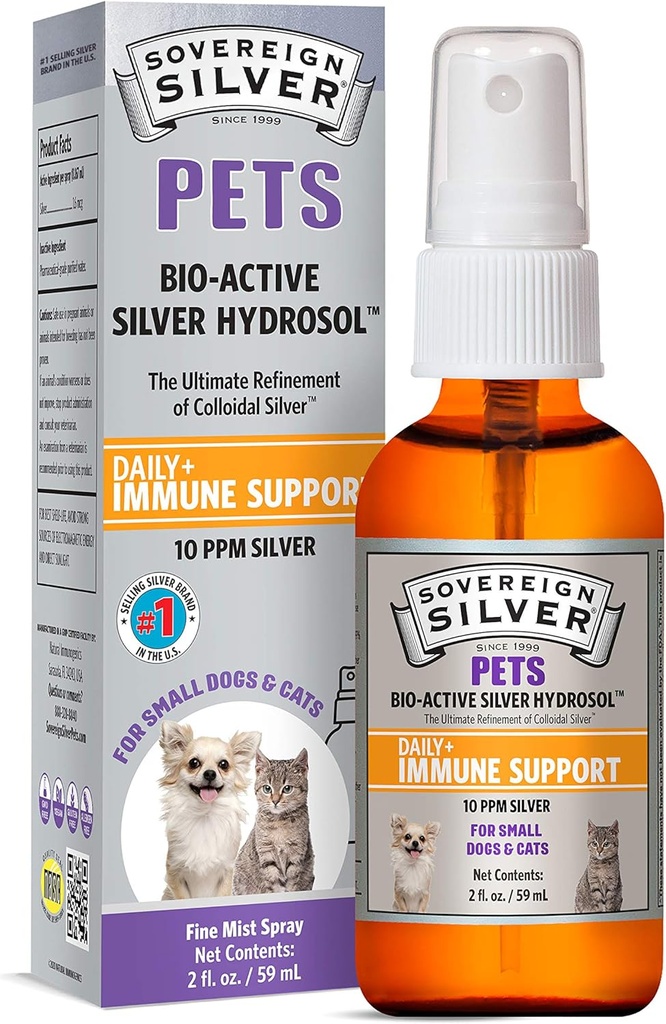 Sovereign Silver Domácí zvířata imunitní podpora, Koloidní stříbro, Bio- Aktivní Silver Hydrosol, pro psy a kočky, 10 ppm, Fine Mist Spray, 2 Fl Oz