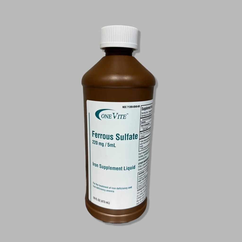 Sulfát železitý 220mg / 5ml CLAS124; tekutý doplněk železa, 16 Fl Oz (balení po 1)