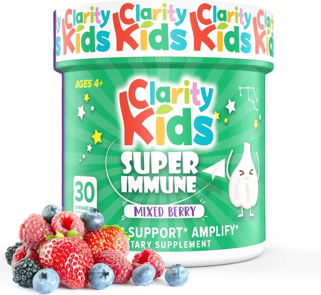 Clarity Kids Super Imunitní Podpora 124; Elderberry Extract, Vitamin C, Probiotika & Zinek pro děti 124; Všechny přírodní Kid dodatek pro zdravé Gut 124; USA Made Chewables 124; 30 Kousek