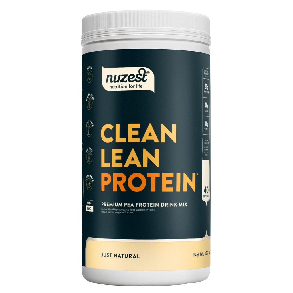 Nuzest - Pea Protein Powder - Clean Lean Protein, Premium Vegan Plant Based Protein Powder, Dairy Free, Gluten Free, GMO Free, Protein Shake, Just Natural (UNFLAVORED), 40 Služeb, 2,2 lb