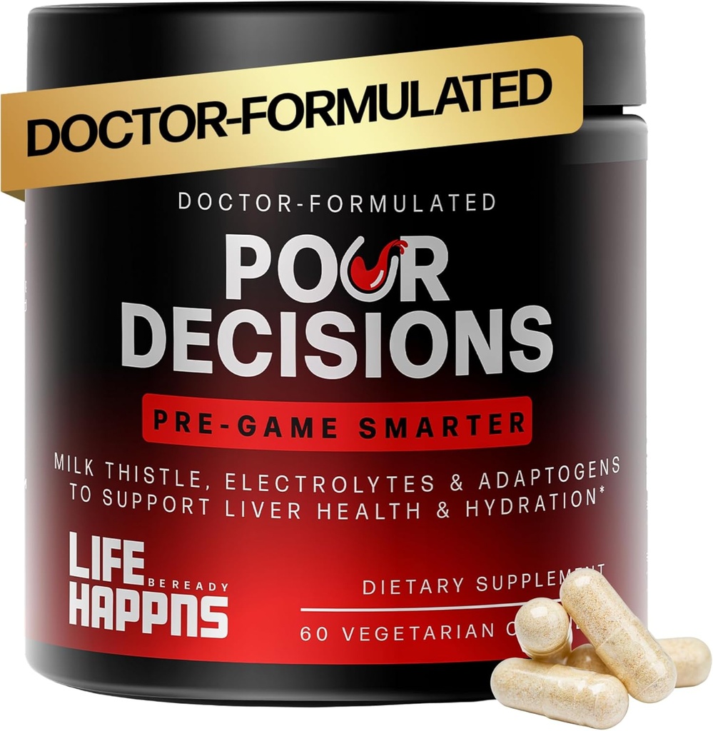 Life Happens Pour Rozhodnutí o zdraví jater dodatek s mléčným bodlákem, Vitamin B6, Elektrolyty - Podporuje hydrataci a zotavení, 60 Kapsle