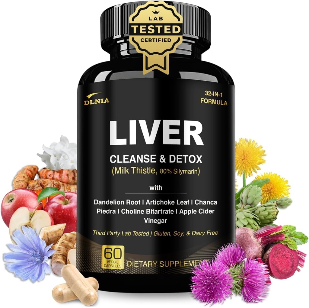 32 v 1 Jaterní čištění Detox & Opravy Formule s jablečným octem, Mléko Thistle Dodatek, Umělec, Pampeliška Kořen Dodatek - Non- GMO & Vegan Bylinné Podpora a opravy jater