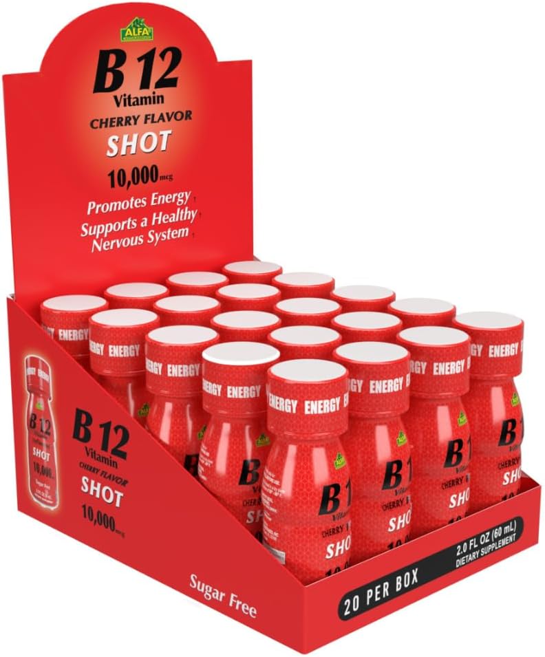 ALFA VITAMINS B12 Vitamin Shot s 10000 MCG nejvyšší potenciál - Sugar- Free, Caffeine- Free - Energy Shot (2.0 FL OZ láhev) 20 Pack
