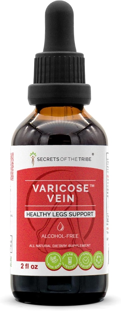Tajemství Tribe Varicose Vein Alcohol- Free, Glycerite Butcher 's Broom, Horse Chestnut, Bilberry, Cayenne, Gotu Kola, Grape. Tinktura, Bylinný extrakt Zdravé nohy Podpora 2 OZ