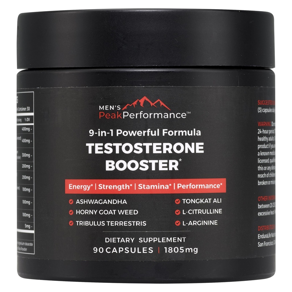 MEN 's PeakPerformance - Testosteron Booster Dodatek pro muže - Zvýšení Stamina, Muscle Growth, Energy, Síla, Vytrvalost & Drive - Ashwagandha, Tribulus, L-Arginin, Tongkat Ali- 90 Kapsle