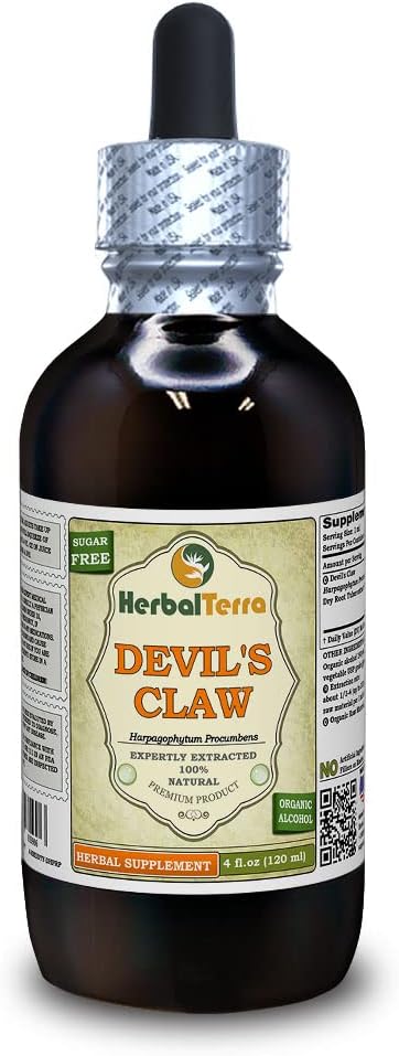 Devil 's Claw (Harpagophytum Procumbens) tinktura, Organic Sured Root Liquid Extract (Značka: HerbalTerra, Proroudly Made in USA) 4 fl.oz (120 ml)