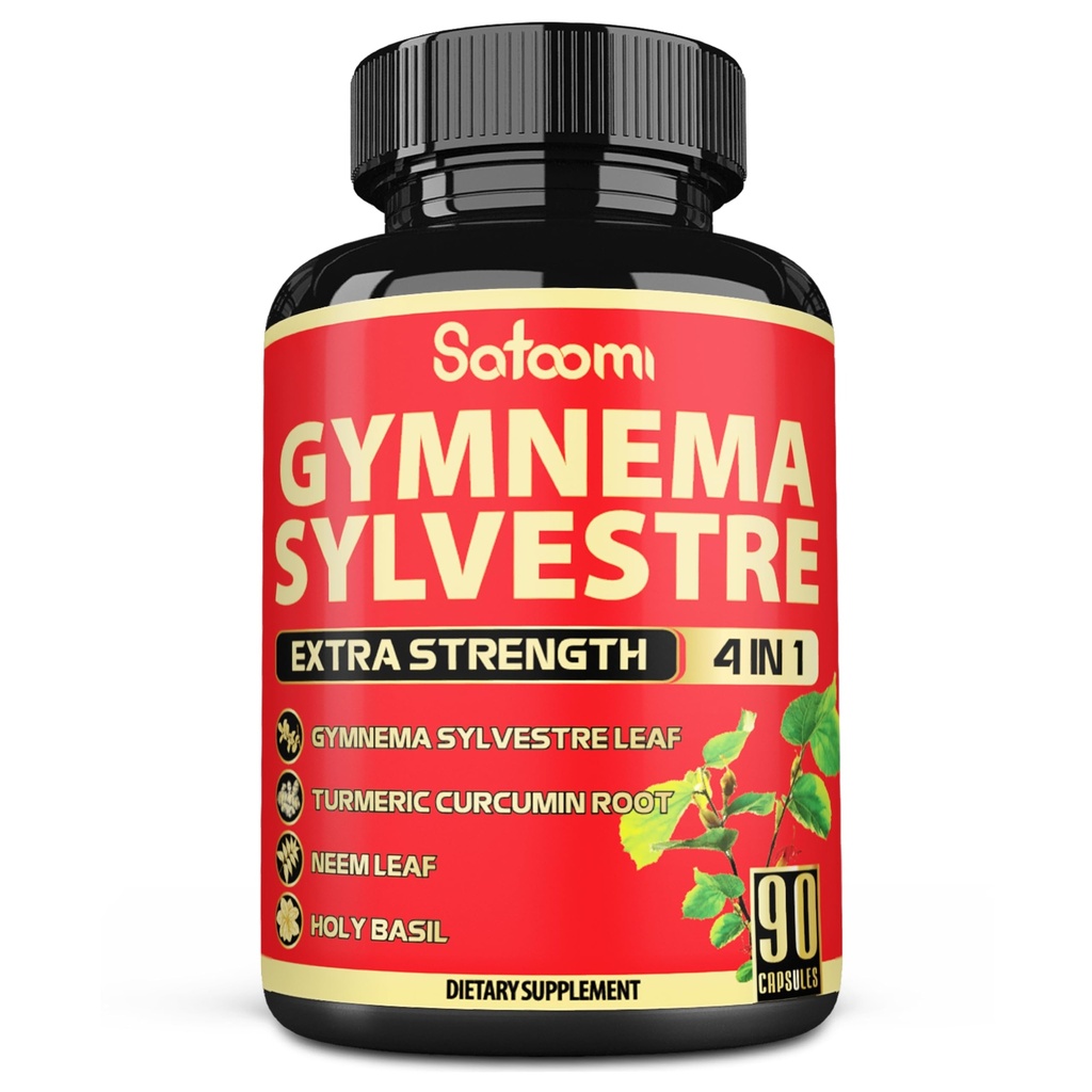 Satoomi Pure Gymnema Sylvestre Kapsle Extract - 90 Kapsle pro 3- Měsíc - V kombinaci s Neem Leaf, Svatý Basil & Kurkumin Kořen