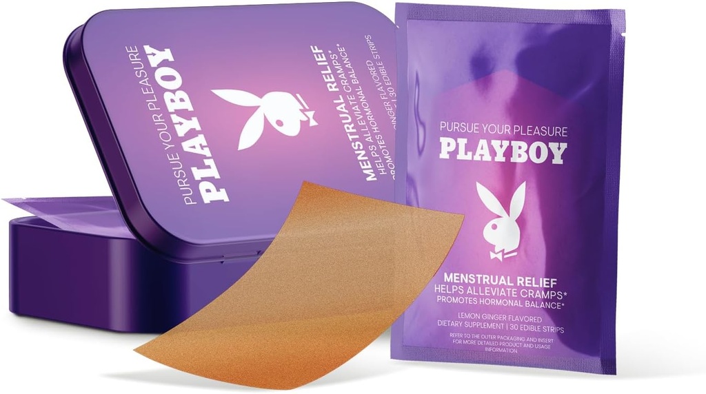 AVID Playboy - Menstrual Relief PMS Oral Strips (30 jedlých pruhů) Rychlé rozpuštění PMS Cramp Relief & Hormonal Balance Strips pro ženy - Lemon Ginger Ochucené Multi- Výhody PMS Dodatek pro ženy