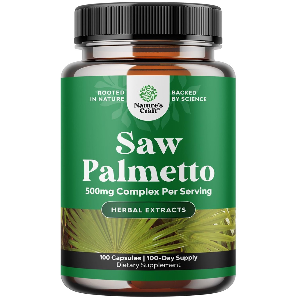 Extra Saw Palmetto Extract - Pokročilý bylinný komplex pro zdraví vlasů a moč s rostlinnými steroly & Flavonoidy - Potent Herbal dodatek s 500mg na servírování - 100 Kapsle