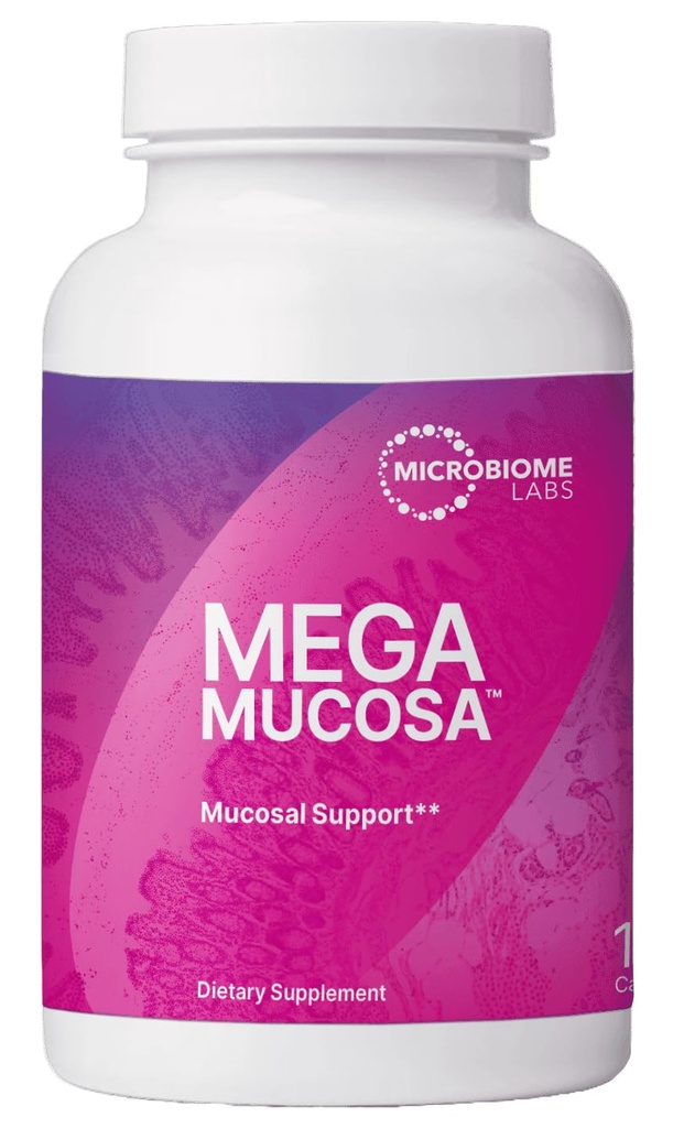 Microbiome Labs MegaMucosa - Amino Acids dodatek s Dairy- Free imunoglobulins - Gut Health + Imunitní podpora pro ženy a muže - pro kompletní Mucosal podporu (180 Kapsle)