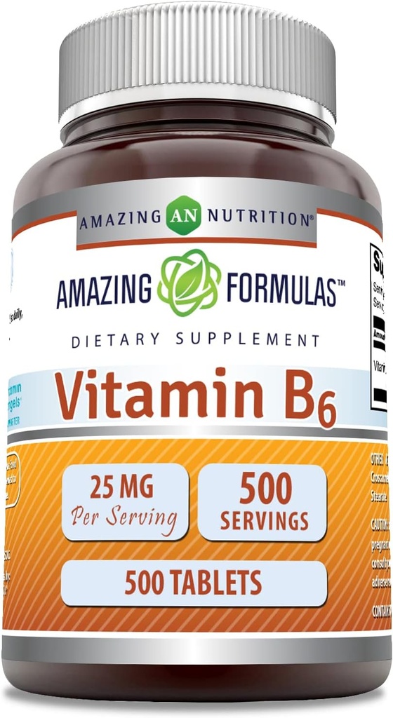 Úžasné vitamíny B6 (Pyridoxin) 25 Mg dodatek 124; Tablety 124; Non- GMO 124; Gluten- Free Ibrahim 124; Made in USA (1 balení 124; 500 Počet)