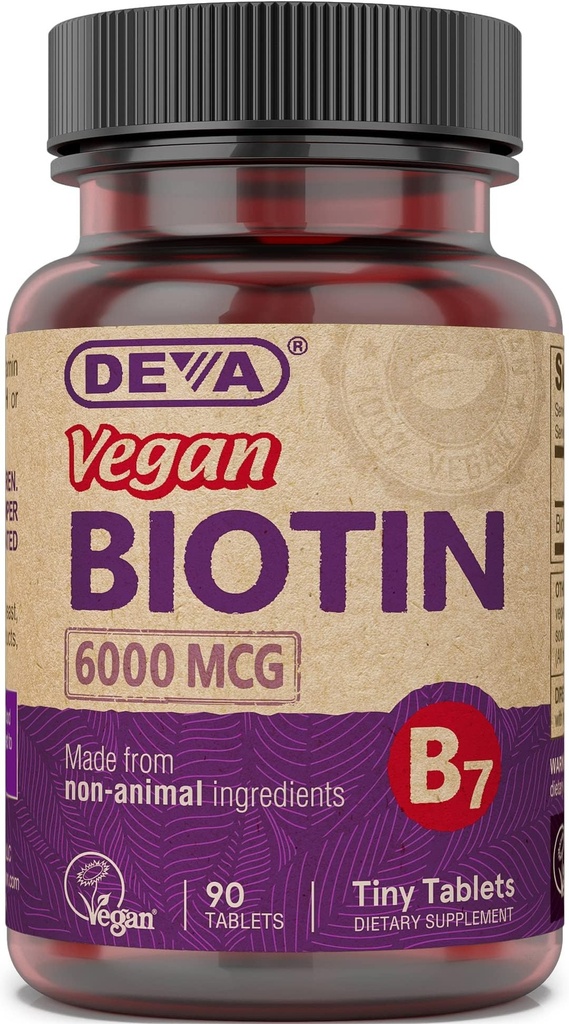 DEVA Vegan Biotin dodatek 6000 mcg - Easy- to- spolknout vitamín B7, malé tablety, 90 Počet