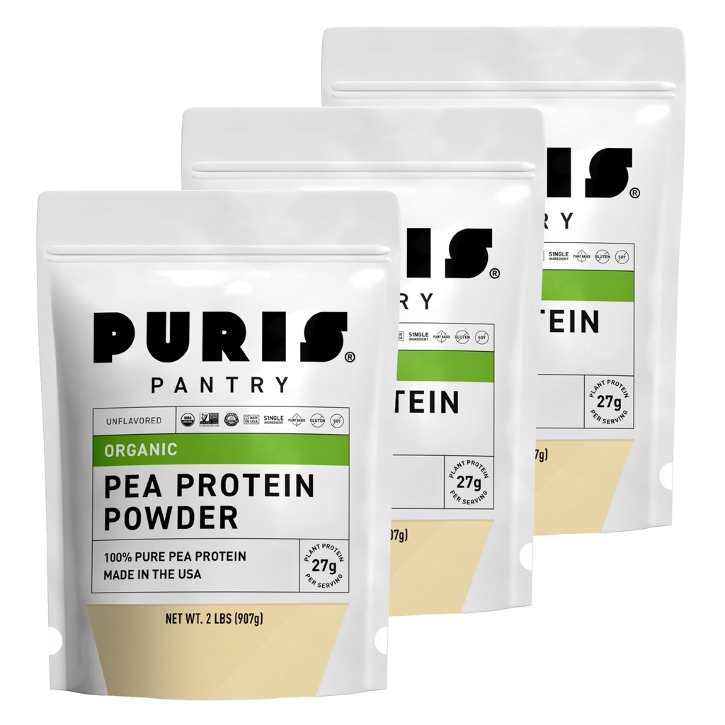 PURIS Organic Pea Protein Powder - USDA Organic Vegan Protein PHARMAN124; 27g Plant Protein Per Serving PHARMAN124; Non- GMO gluten- Free Soy- Free PHARMAN124; Clean Label PHARMAN124; Smooth Taste PHARMAN124; 2 LB (3 balení)