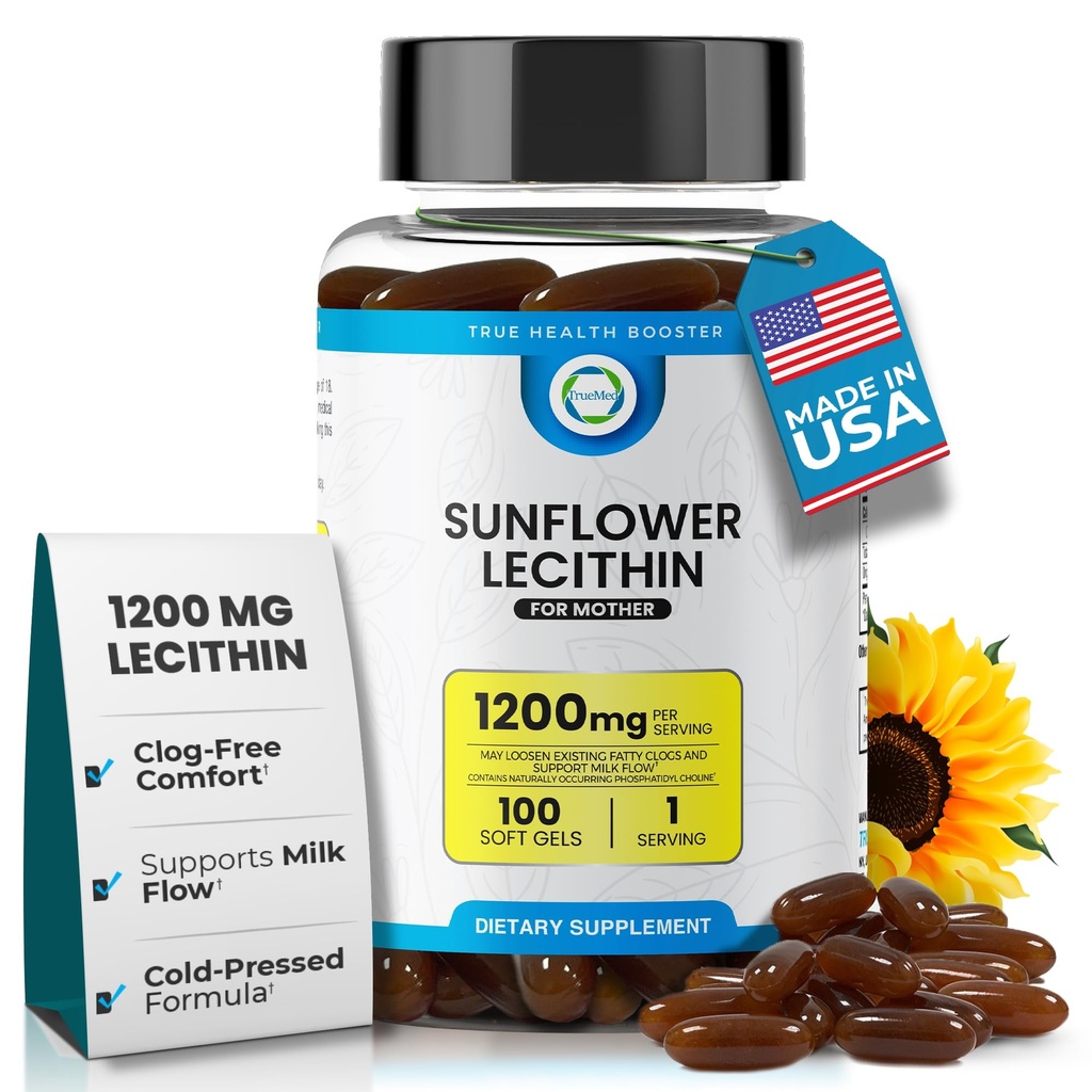 Slunečnice Lecithin 1200 mg, Mléko Flow, Soy- Free & Non- GMO podpora pro kojící matky odblokuje ucpané mléčné kanálky, mozek, Nerve & jater zdraví, fosfolipid- bohatý na matku 100 Softgel