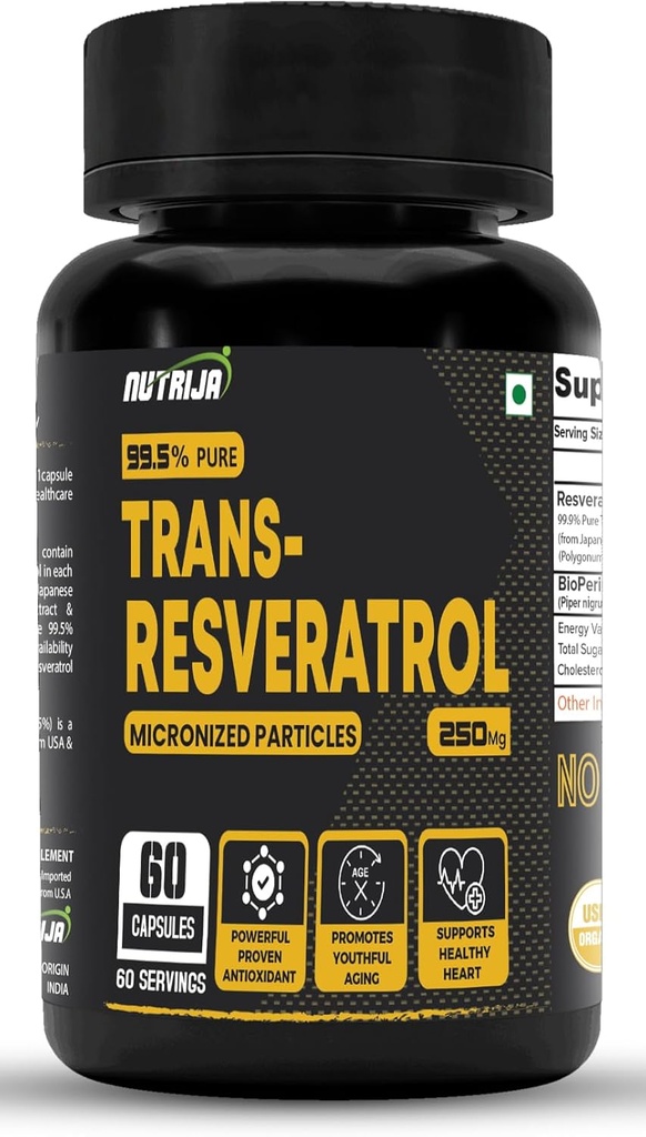 Trans Resveratrol 250MG Kapsle - 99,5% Čisté Mikronizované a vysoce biologicky dostupný dodatek 124; Zpomalené stárnutí, Proven Výkonný Anti- Oxidantní Tobolky 124; Zlepšuje metabolismus a srdeční zdraví (120 Kapsle)