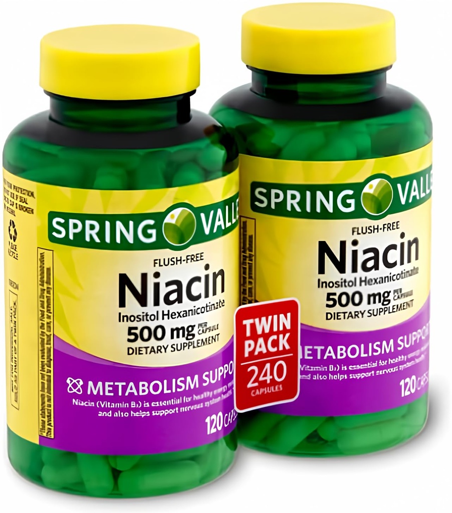 Spring Valley - Flush Free Niacin (B-3) 500 mg, 240 tobolek (2 lahve 120)