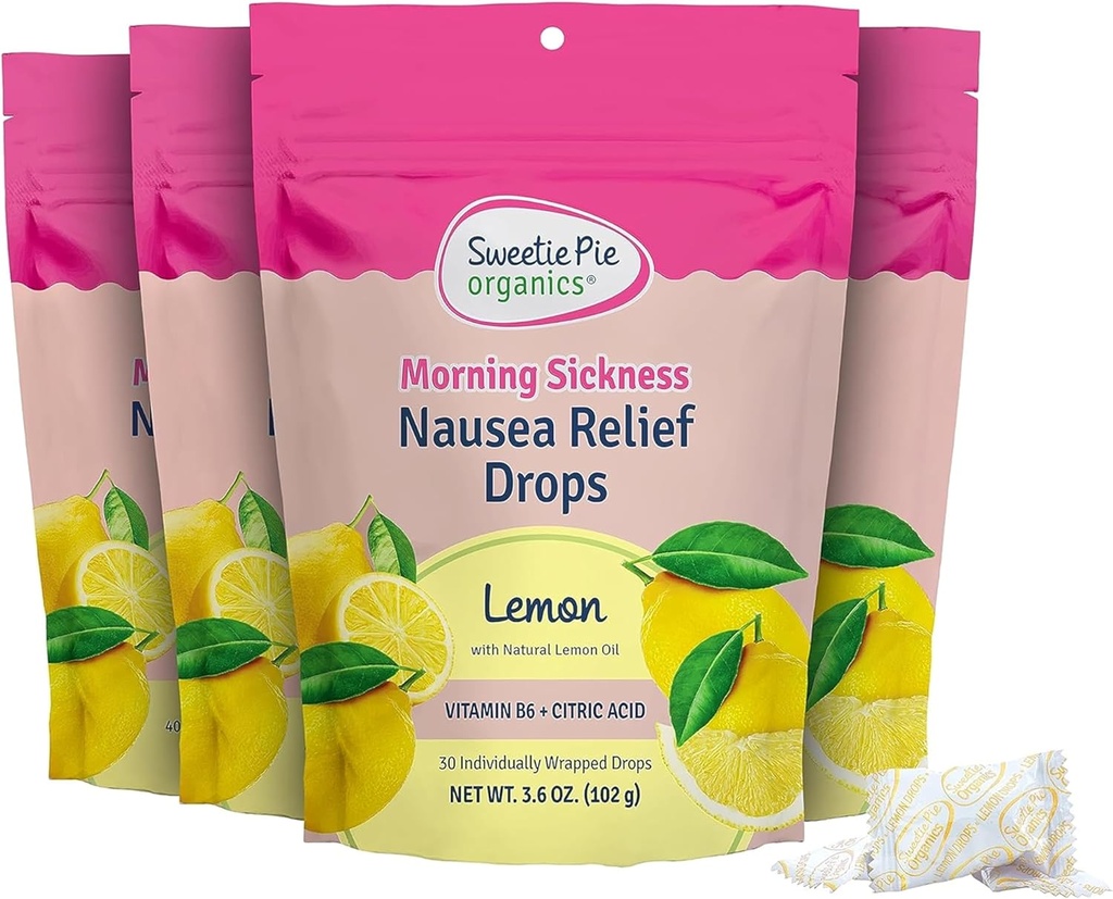 Sweetie Pie Organics Těhotenství Nevolnost Relief Kapky, Soothe První Trimester Ranní nemoc, Lemon Flavor, 30 Počet, 4 Pack