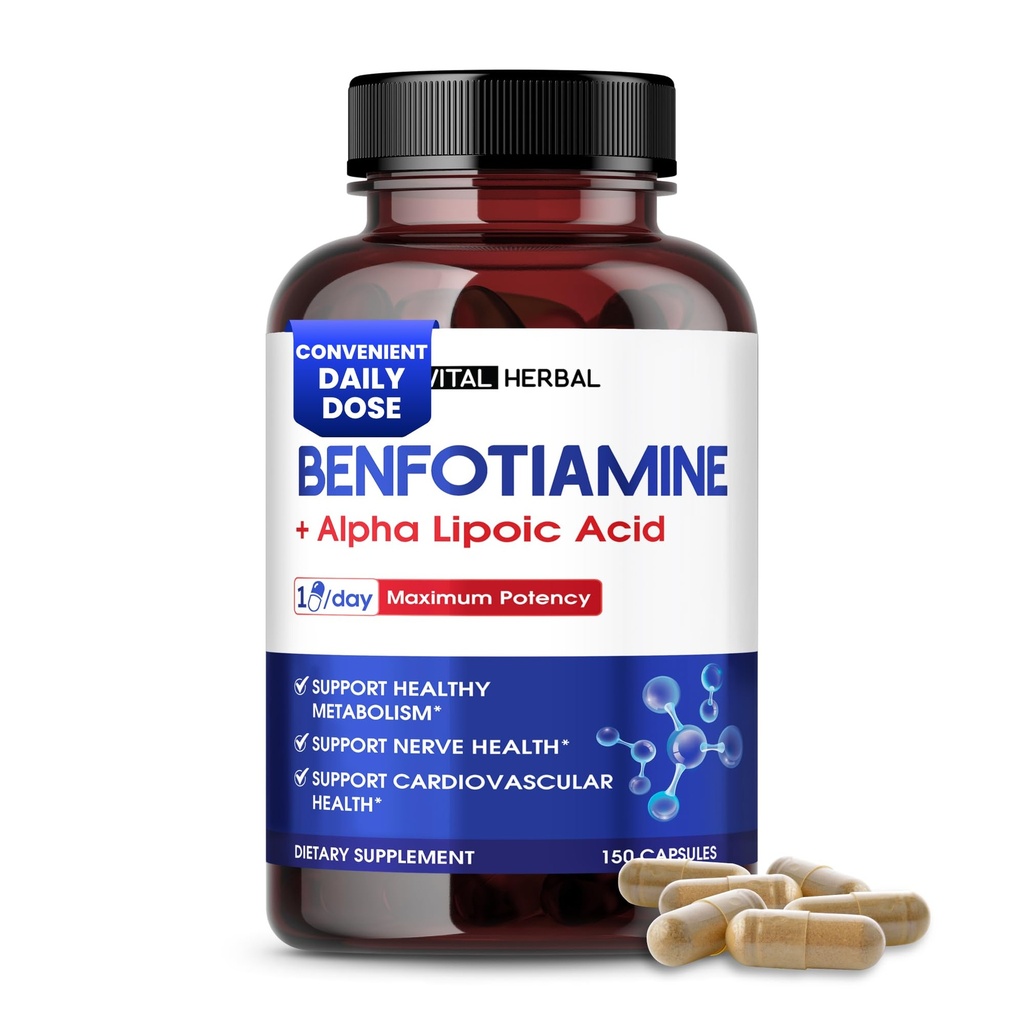 VITAL HERBAL Liposomální Benfotiamin s alfa kyselinou lipoovou - Maximální potenciál - Podpora zdravého metabolismu - Vyrobeno v USA
