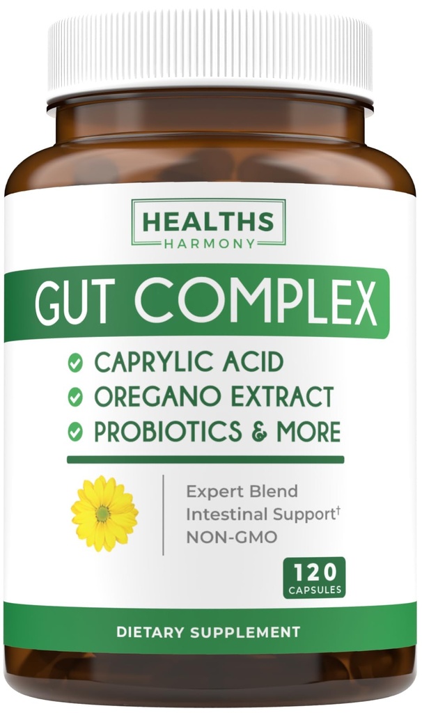 Candida Support (120 Kapsle) - Kyselina kadeřavá, Oregano Oil & Probiotika Pomoci udržet již normální úrovně kvasnic a Candida - Vegetarian, Non- GMO střevní doplněk - Gut Cleanse (Žádné pilulky)