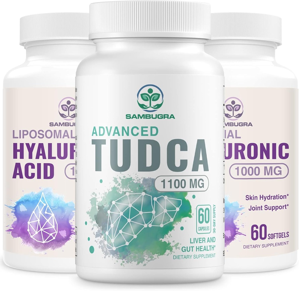 TuDCA Játra doplňky 1100mg a Lipozomální Hyaluronic kyseliny doplňky 1000mg, vysoká Biologická dostupnost dodatek (balení po 3)