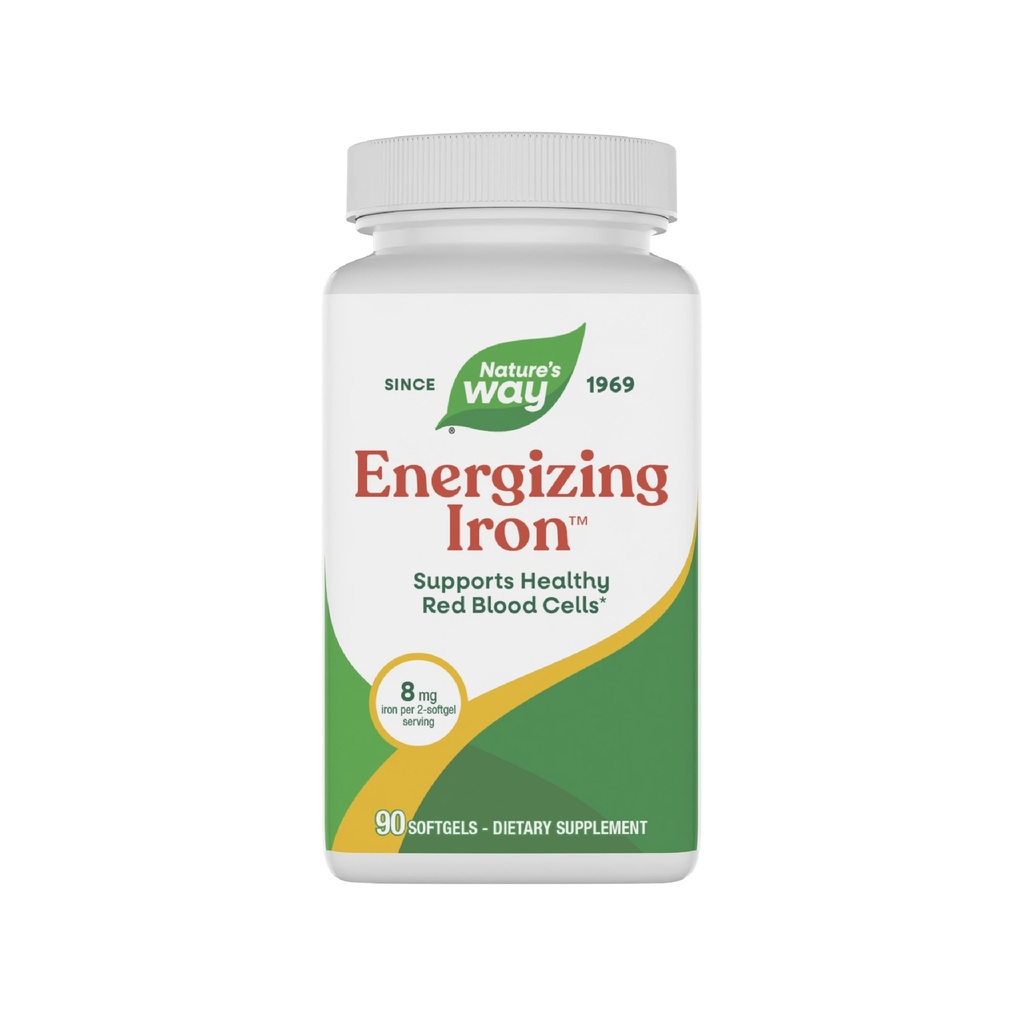 Nature 's Way Energizing Iron - Red Blood Cell Support * - 8 mg železa, -200 mcg kyanokobalaminu a vitaminu B12 per 2-Softgel Serving - Gluten Free - 90 Softgels