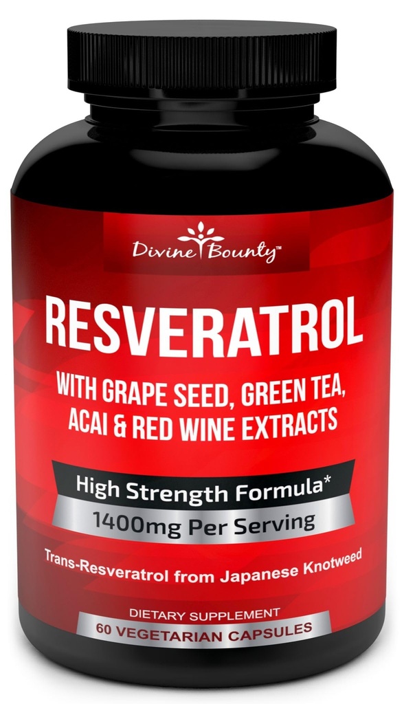 Resveratrol dodatek - 1400mg Extra Pevnost Formule s extraktem z hroznového semene, Green Tea Extract, Red Wine Extract - 60 Veggie Kapsle