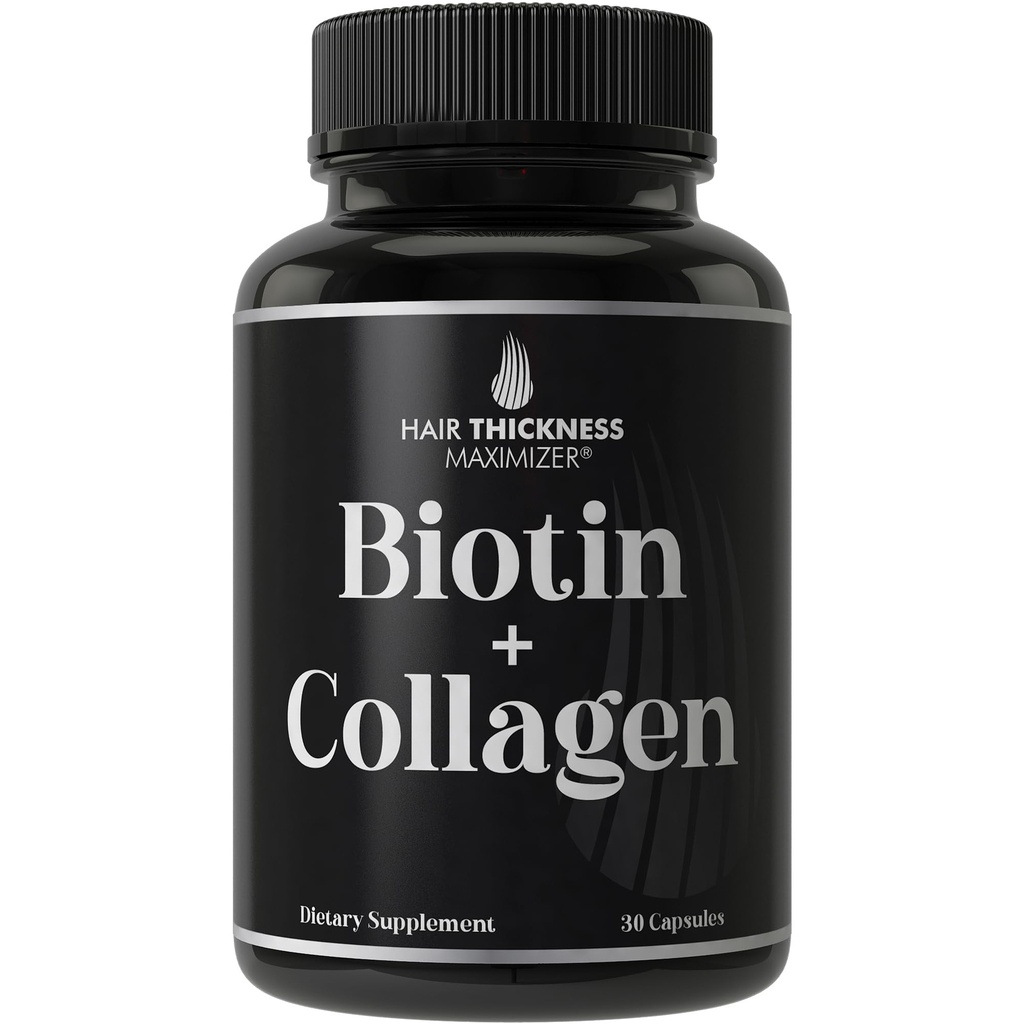 Biotin a kolagen dodatek - 10,000mcg Biotin + Bovine Collagen pro hubnutí a křehké vlasy. Pokročilý 2in-1 vitaminový komplex. Podporuje silnější, zdravější růst vlasů pro ženy, muži
