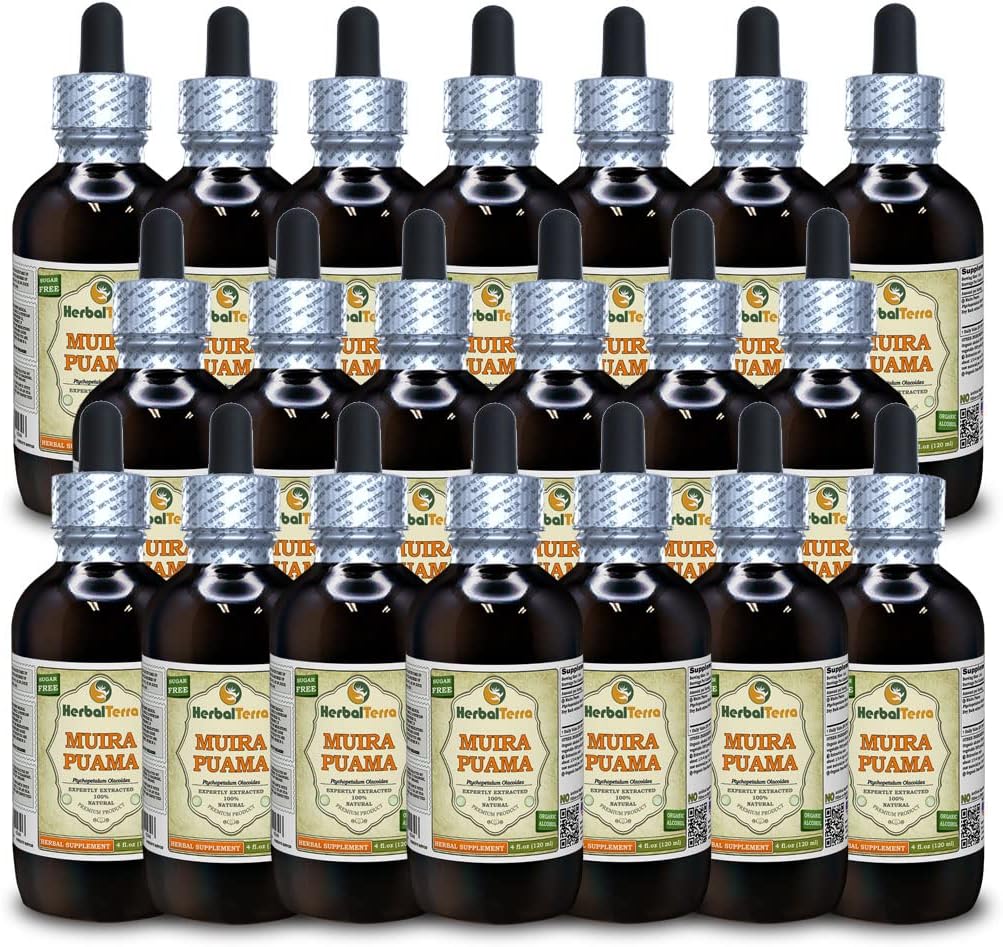 Muira Puama (Ptychoptetalum Olacoides) Tincture, Organic Liquid Extract (Značka: HerbalTerra, Proudly Made in USA) 20x4 fl.oz (20x120 ml)