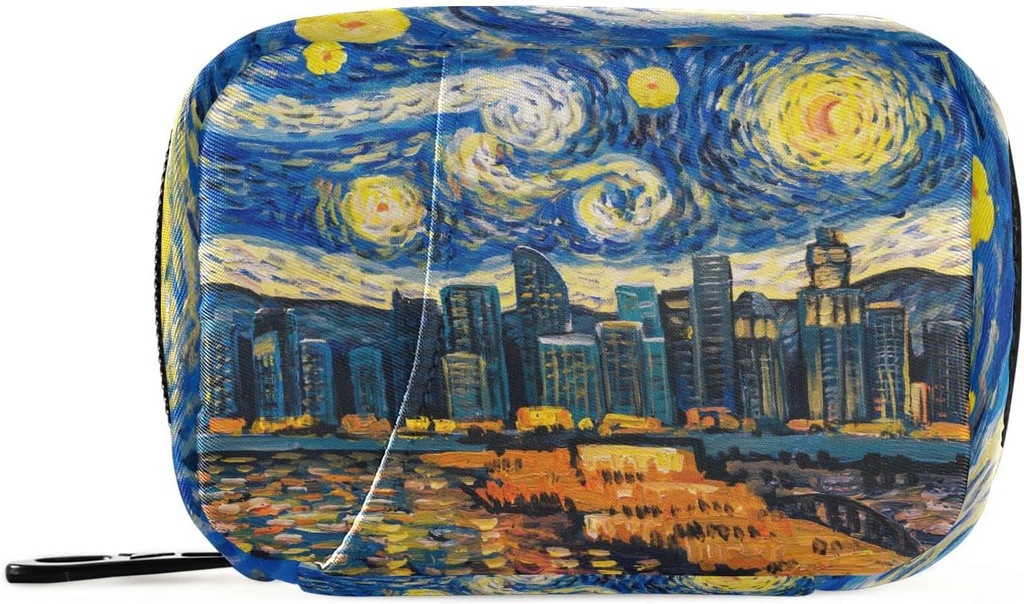 Pill Box 7 Day Starry Night Sky City Pill Pouzdro Taška Cestovní Pill Pořadatel Bag se Zipper Přenosný Týdenní Pouzdro Kompaktní Velikost pro Vitamin Doplatek Držák